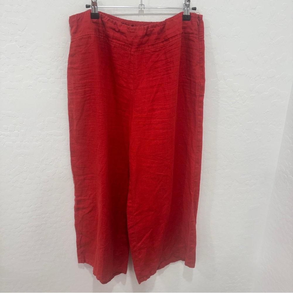 Eileen Fisher Linen Cropped Pants Womens Small Red Summer Spring Lagenlook